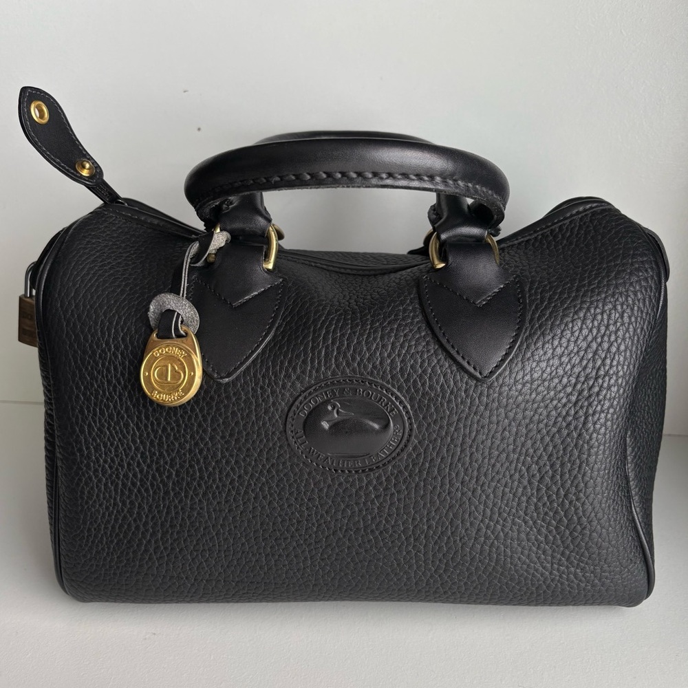 Reposh- Dooney & Bourke Black Pebbled Leather Bowling Satchel with Gold Hardware